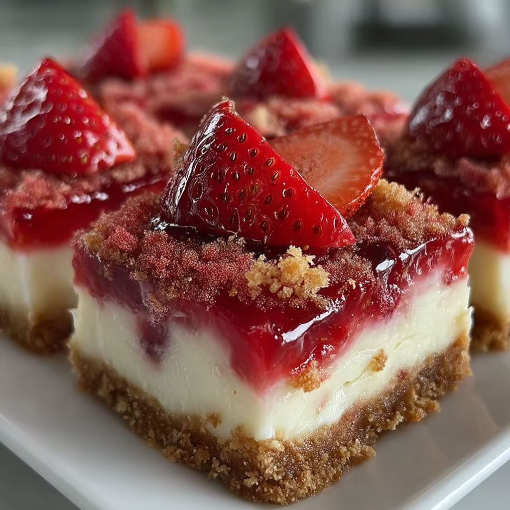 Strawberry crunch cheesecake bites on a plate.