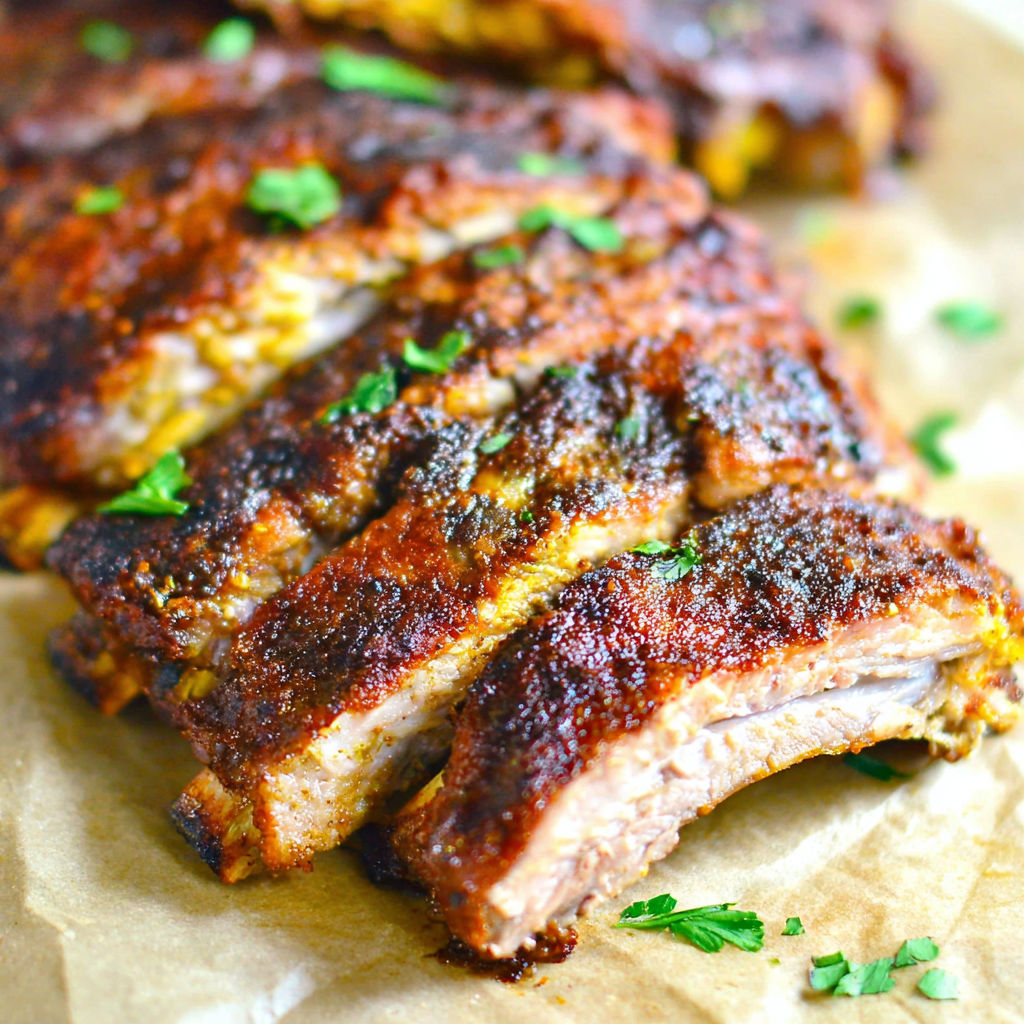 A close up of pork ribs on a grill.