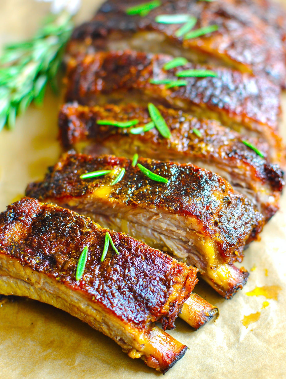A close up of ribs on a paper towel.