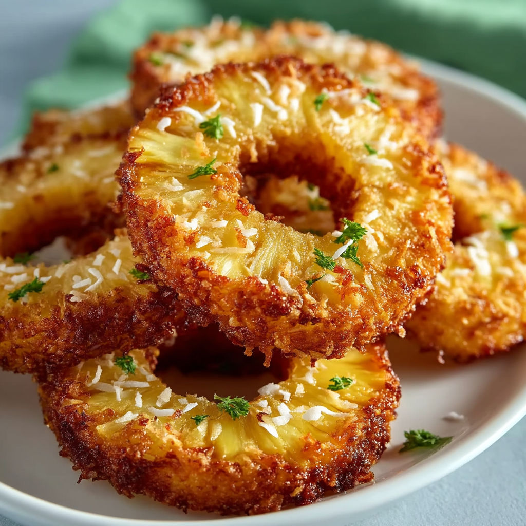 A plate of fried pineapple rings.