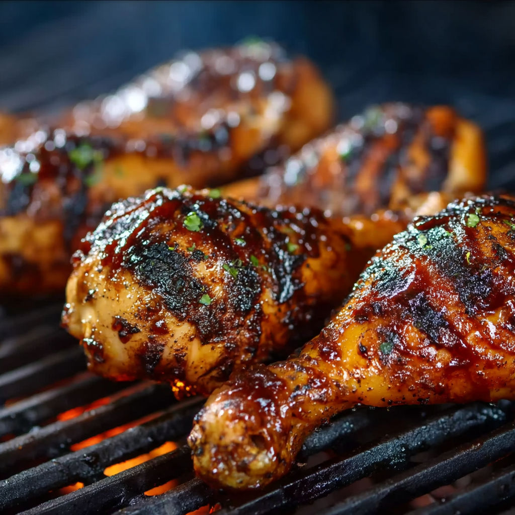 Grilled chicken legs with sauce.