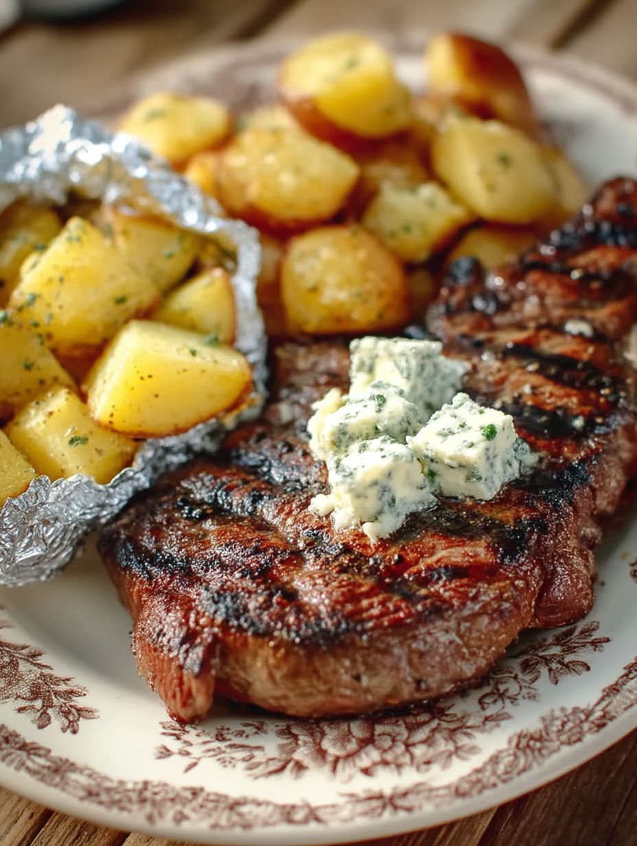 A plate of meat with a blue sauce on it.