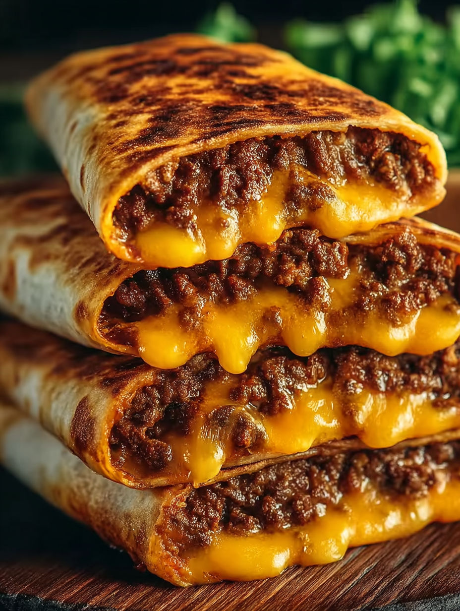 A stack of loaded cheesy pocket tacos.