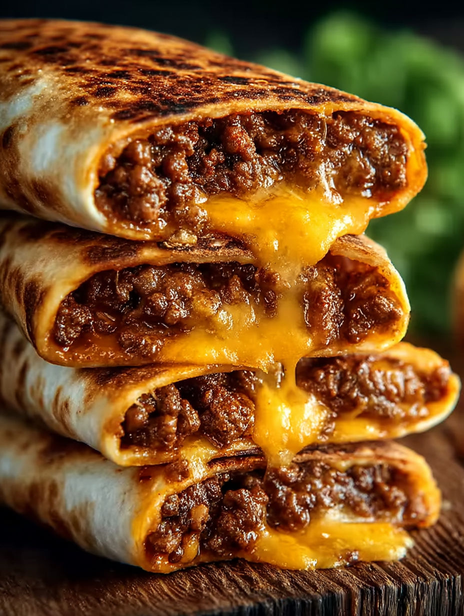 A stack of loaded cheesy pocket tacos.