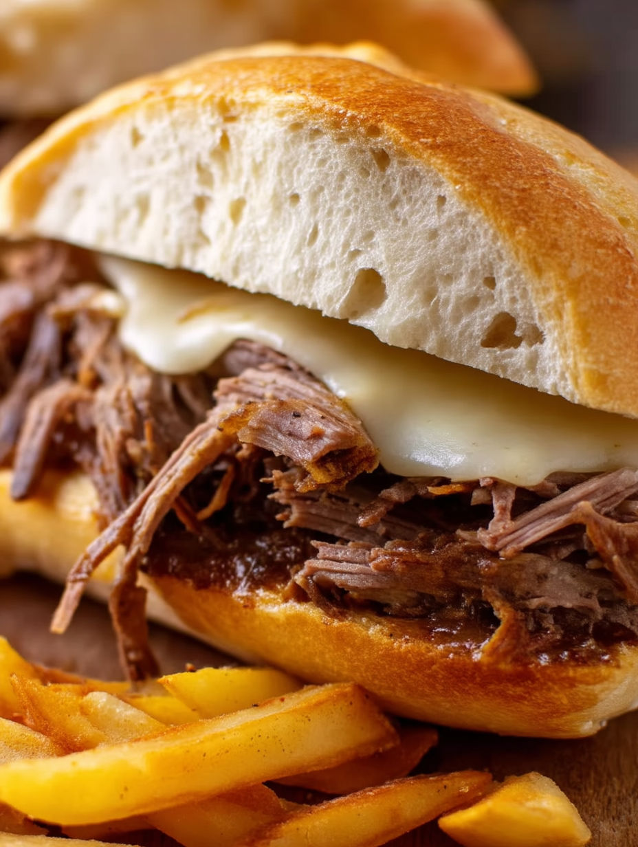 A crock pot French dip sandwich.