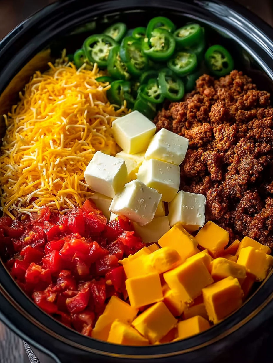 A crock pot filled with a smoked queso dip.