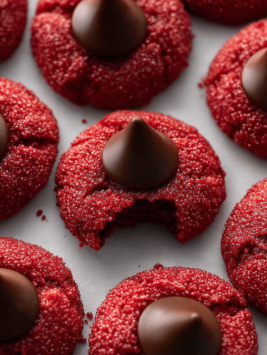 Red velvet cookies with chocolate chips.