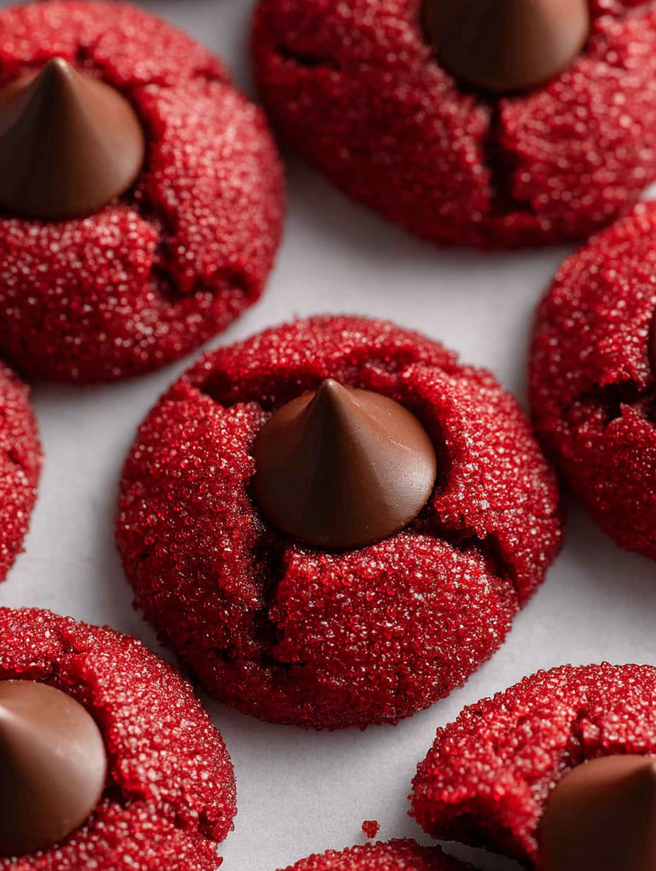 Red cake with chocolate chips and peanut butter.