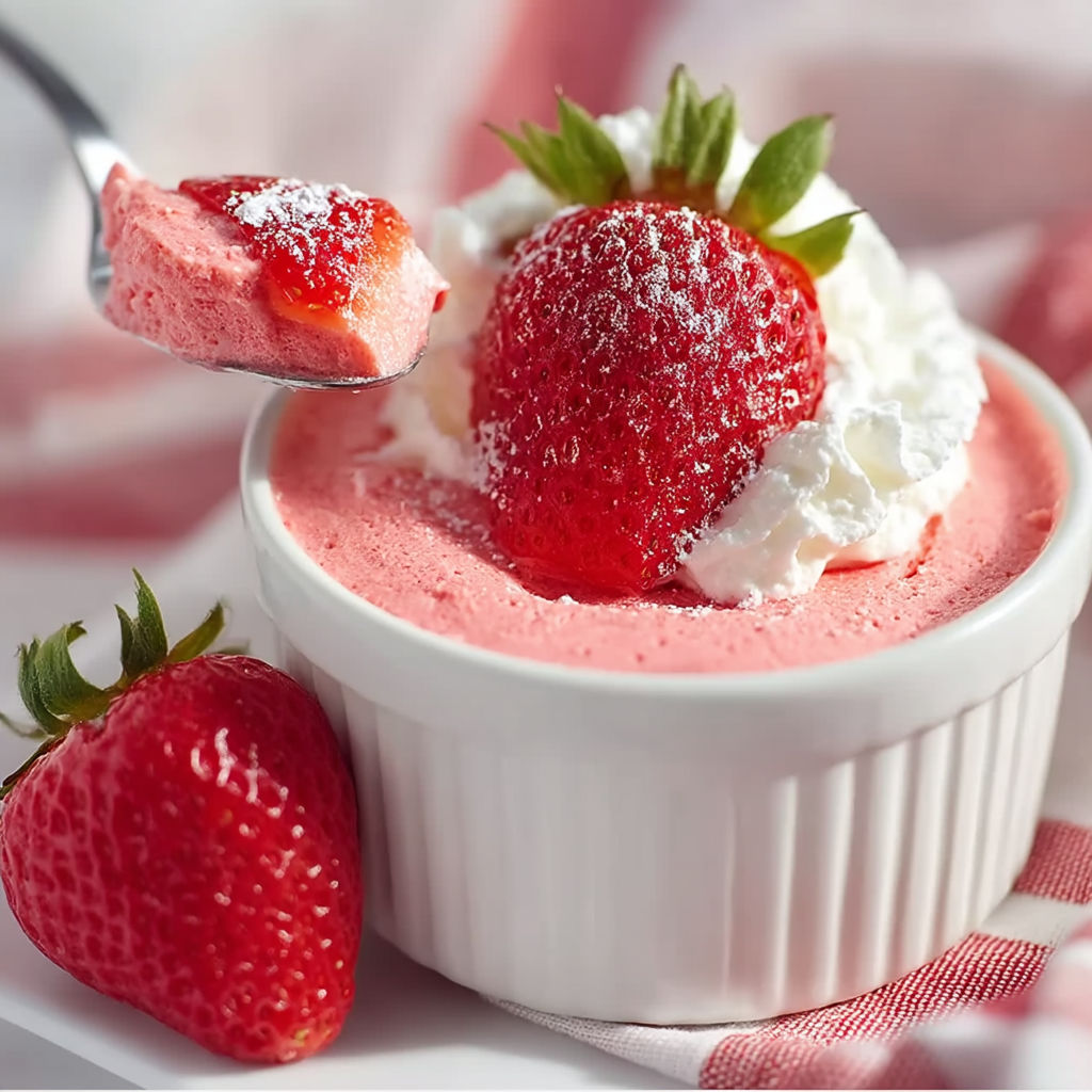 A bowl of strawberry jello fluff.