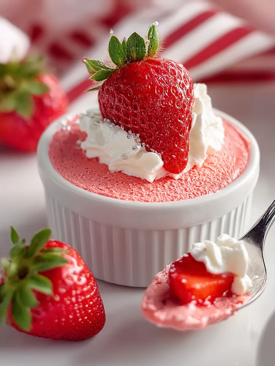A white bowl with a strawberry dessert in it.