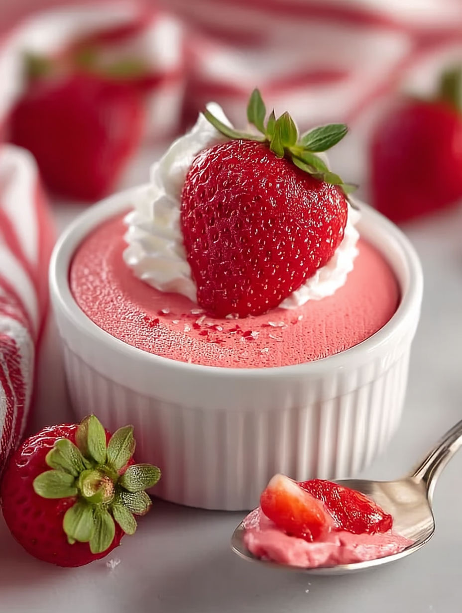 A white bowl with a strawberry on top.
