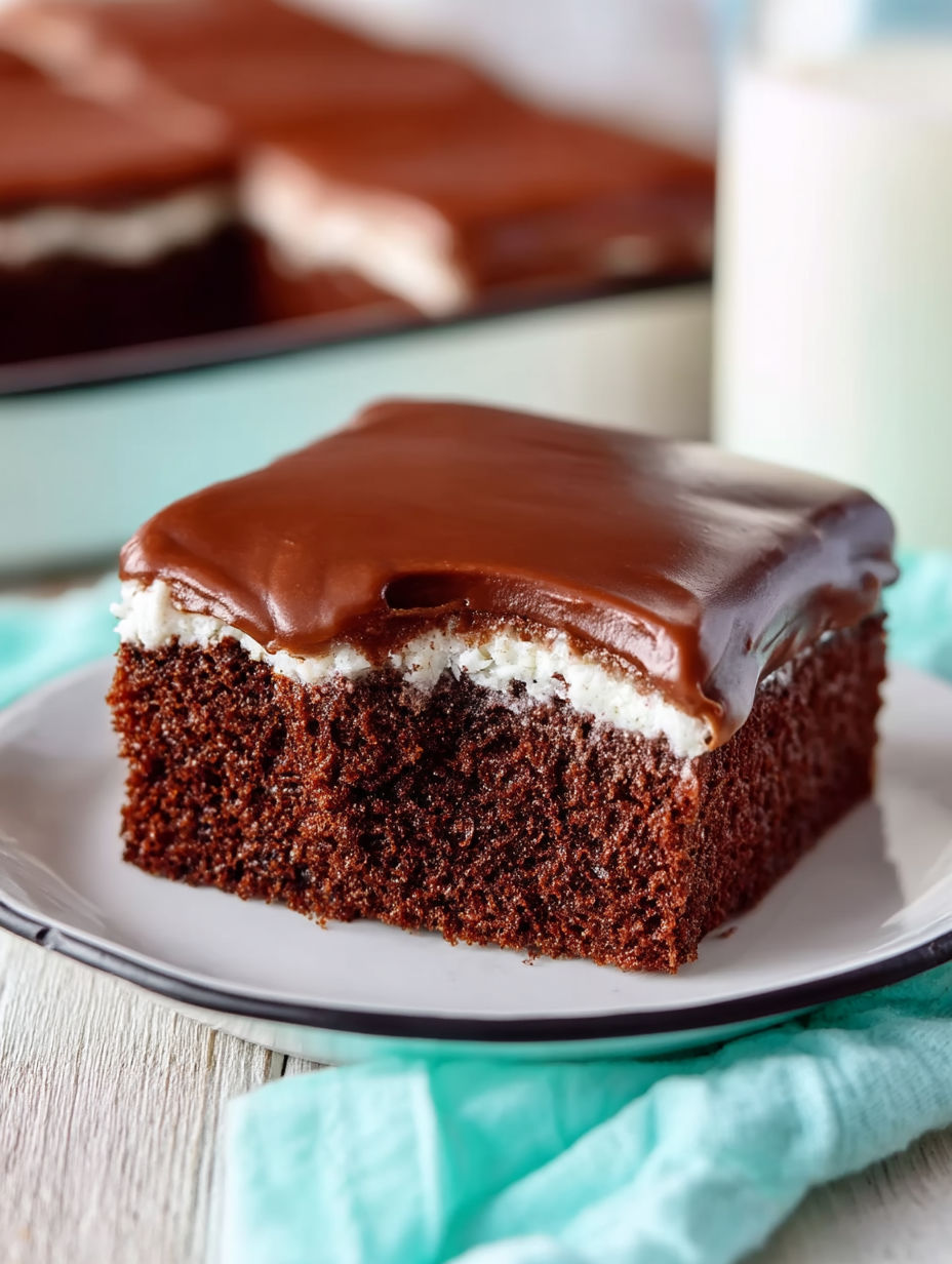A slice of chocolate cake on a plate.