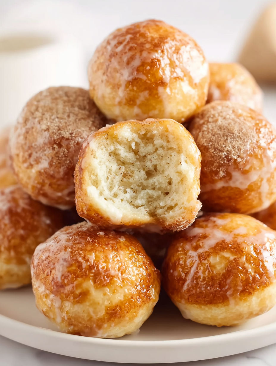 A stack of 2-ingredient air fryer banana donut holes.