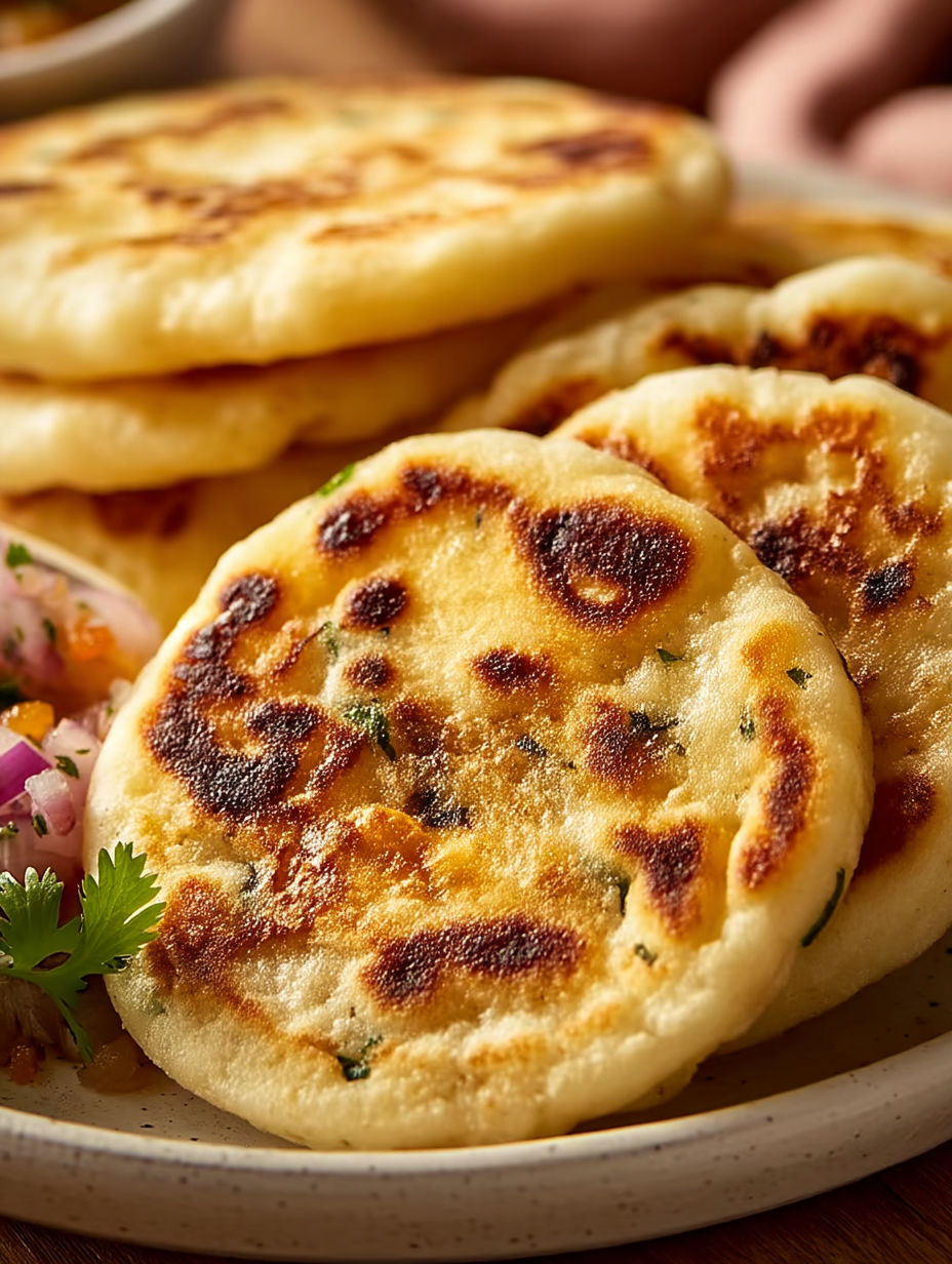 A plate of soft masa cheese pupusas.