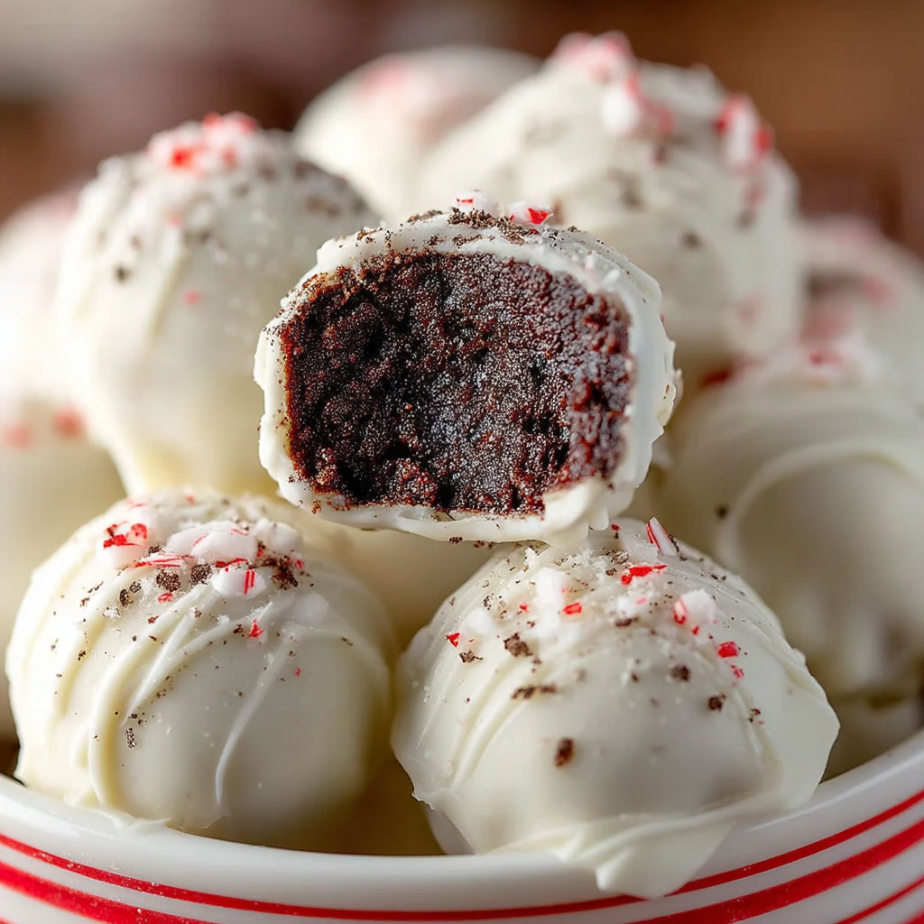 A bowl of peppermint oreo balls.