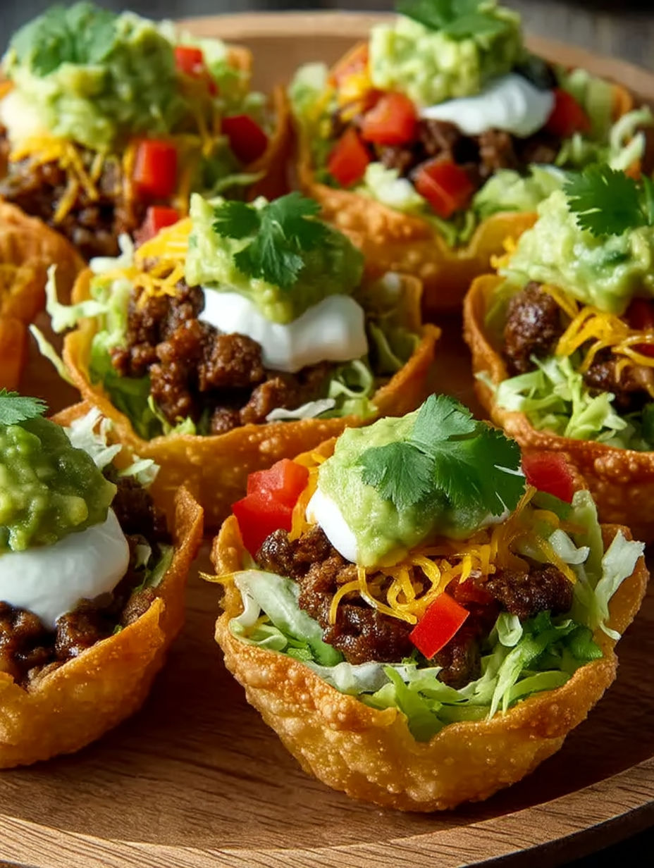 A plate of taco bites with lettuce, tomatoes, and cheese.