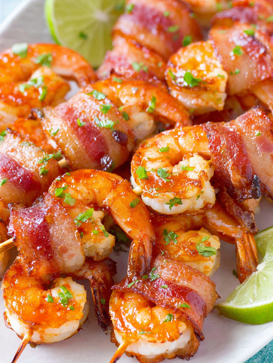 Bacon Wrapped Shrimp on a plate.