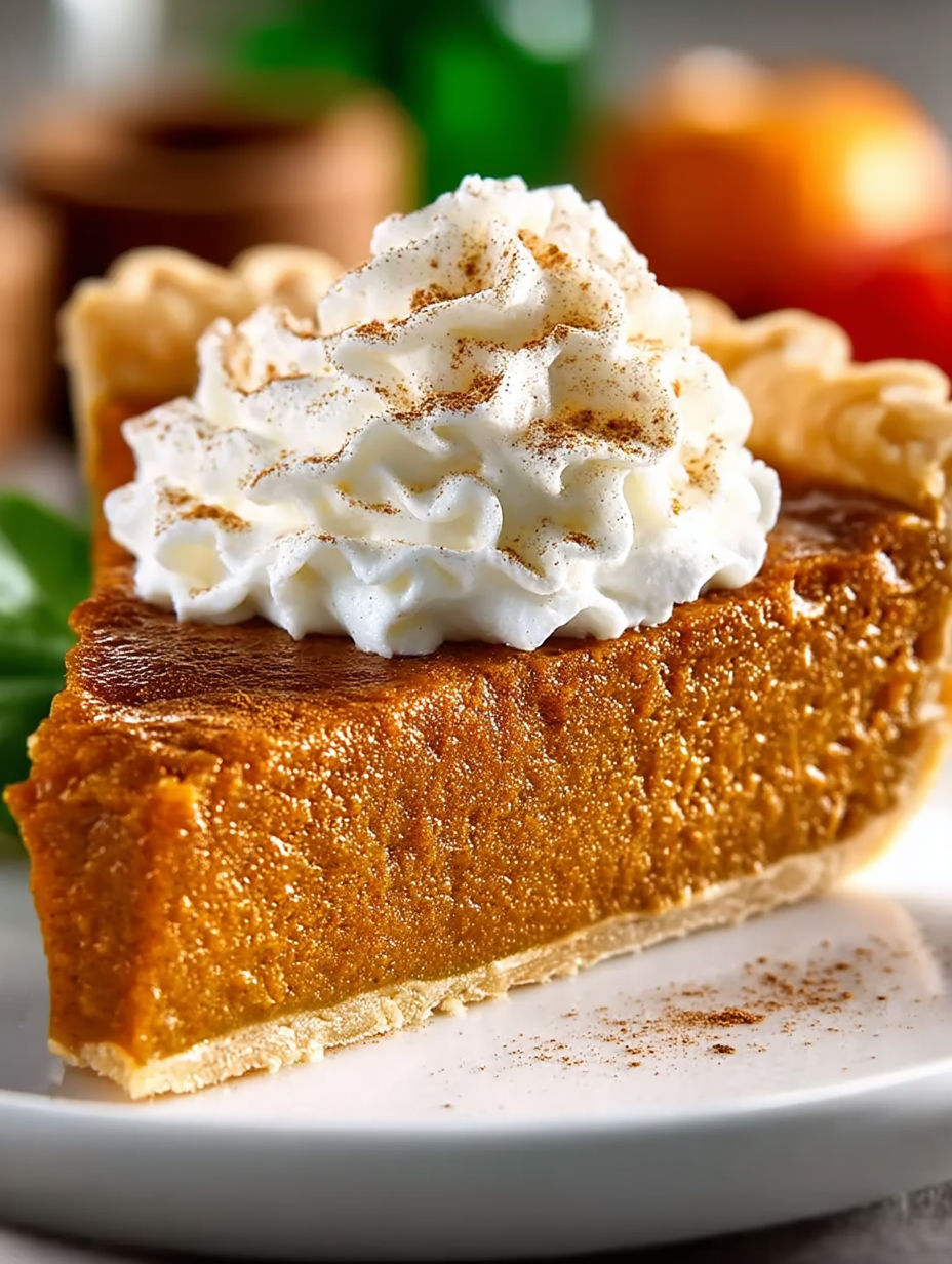 A slice of apple butter pie with whipped cream on top.