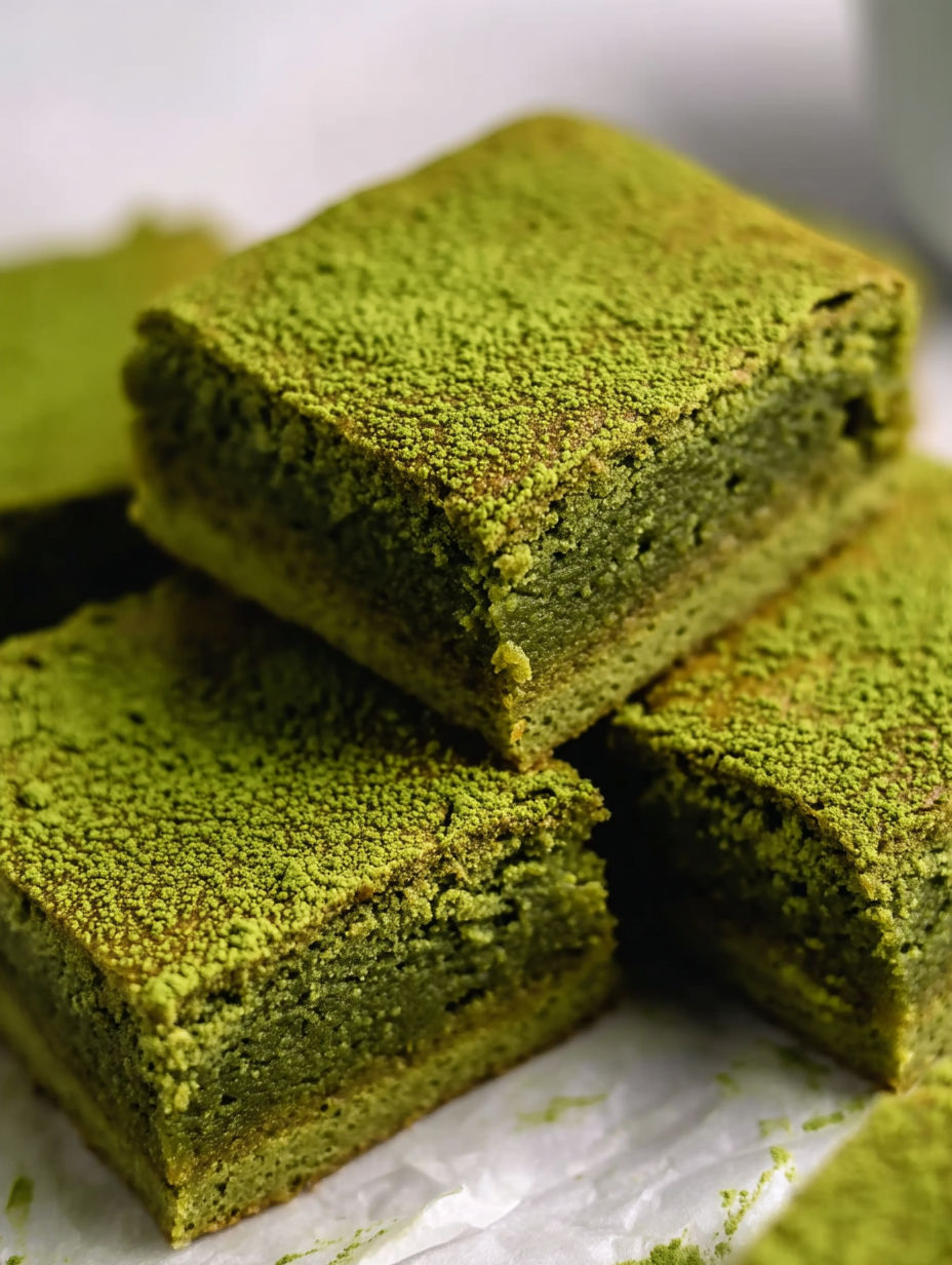 A stack of green squares of food.