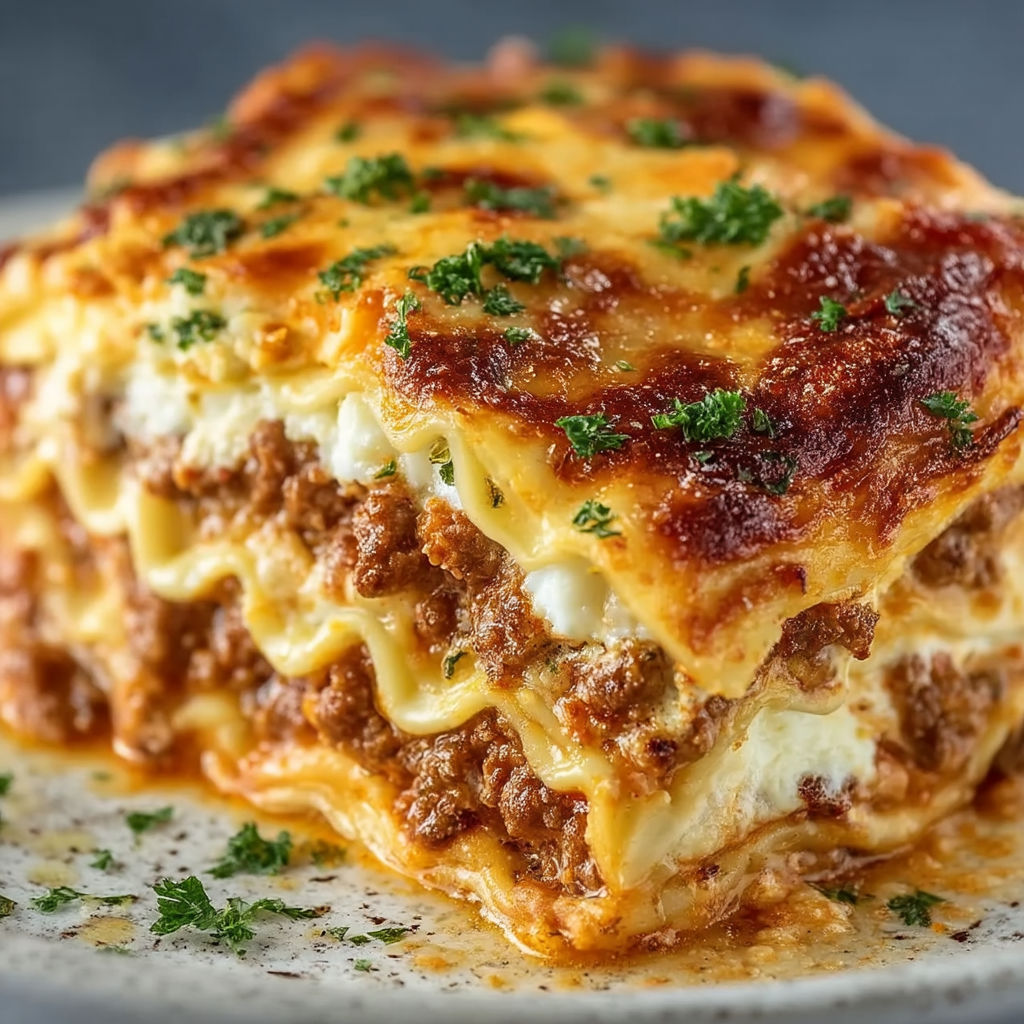 A close up of a lasagna dish with cheese.