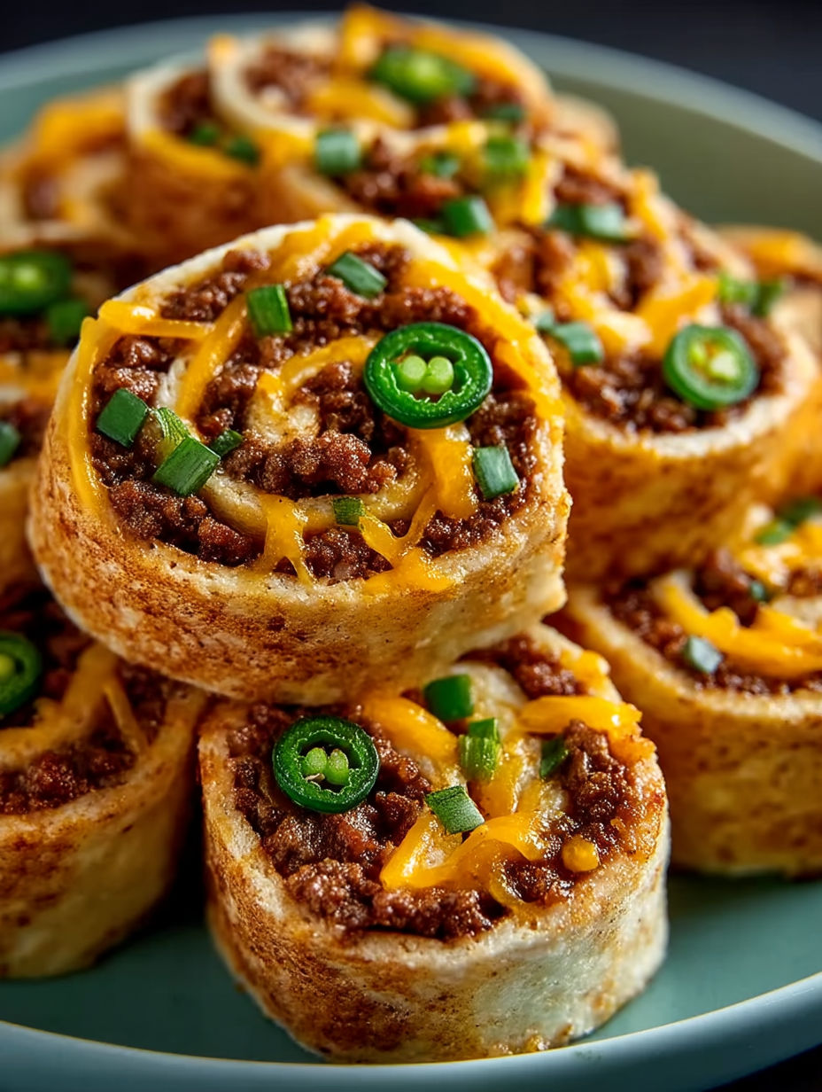 Cuban sausage pinwheels with peppers and cheese.