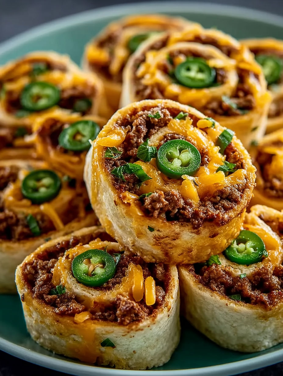 Cuban sausage pinwheels with cheese and jalapenos.