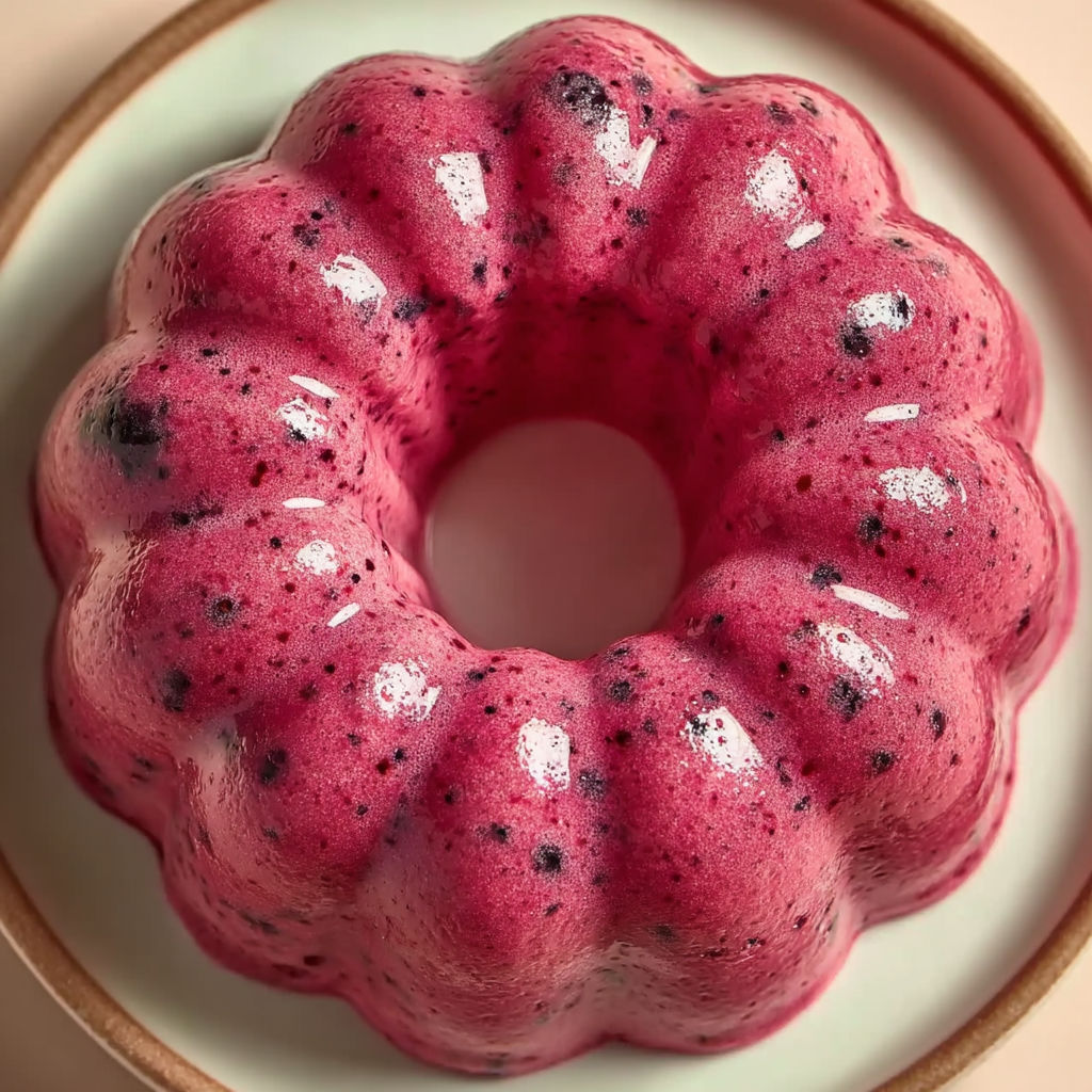 A blueberry dessert with a hole in the center.