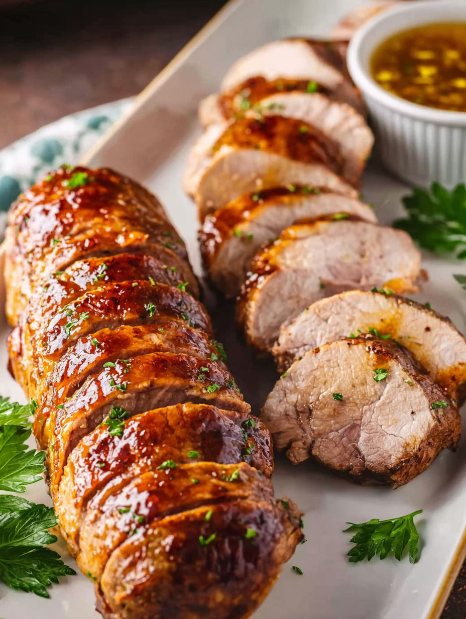 Slow cooker pork tenderloin with sauce.