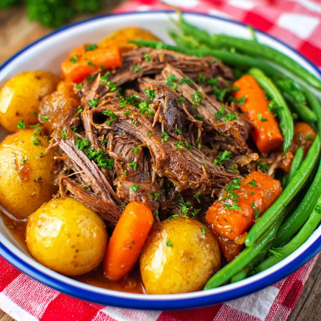 A plate of beef and vegetables.
