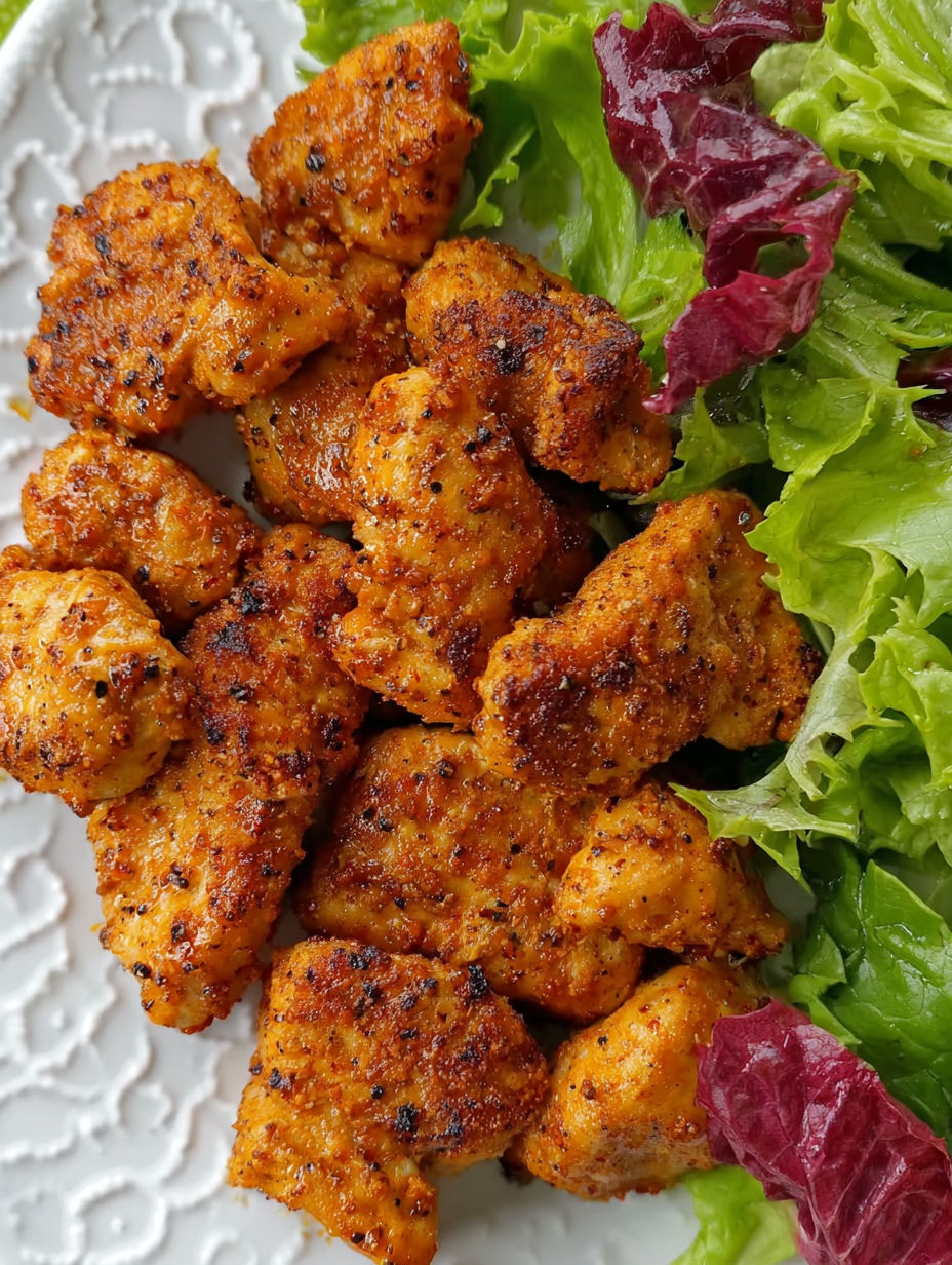 Brown sugar mustard rubbed chicken bites.