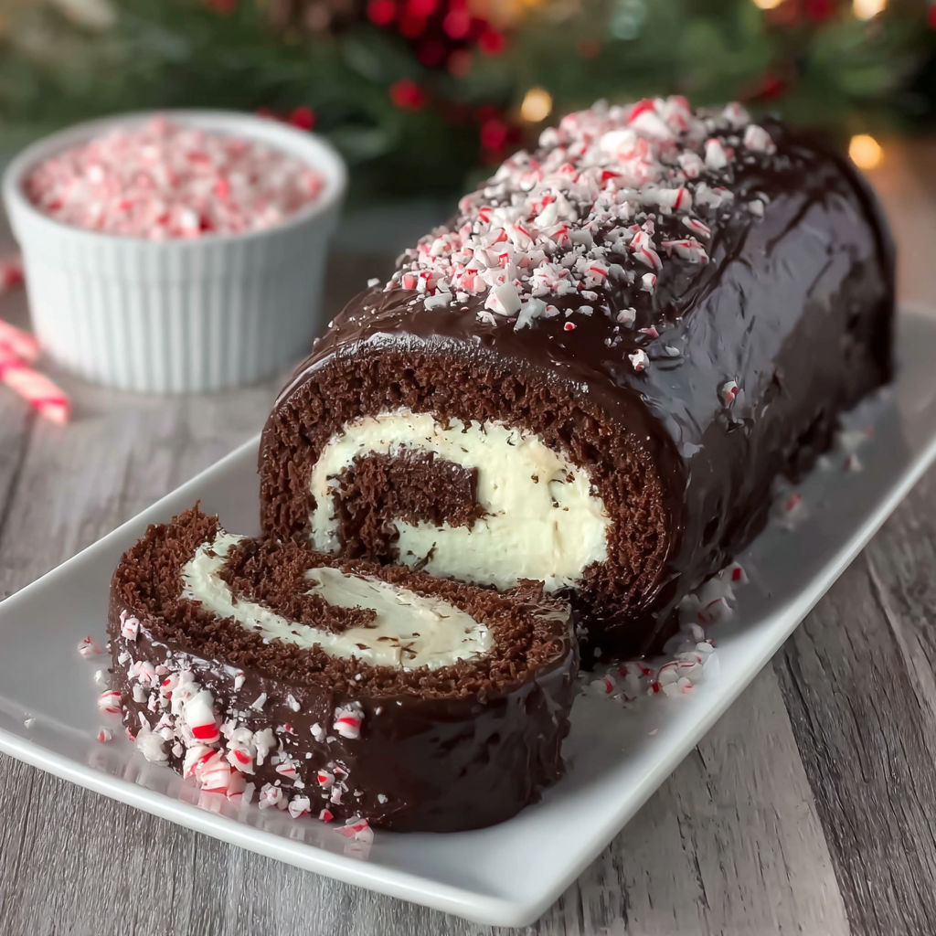 A chocolate cake with white frosting and red and green sprinkles.