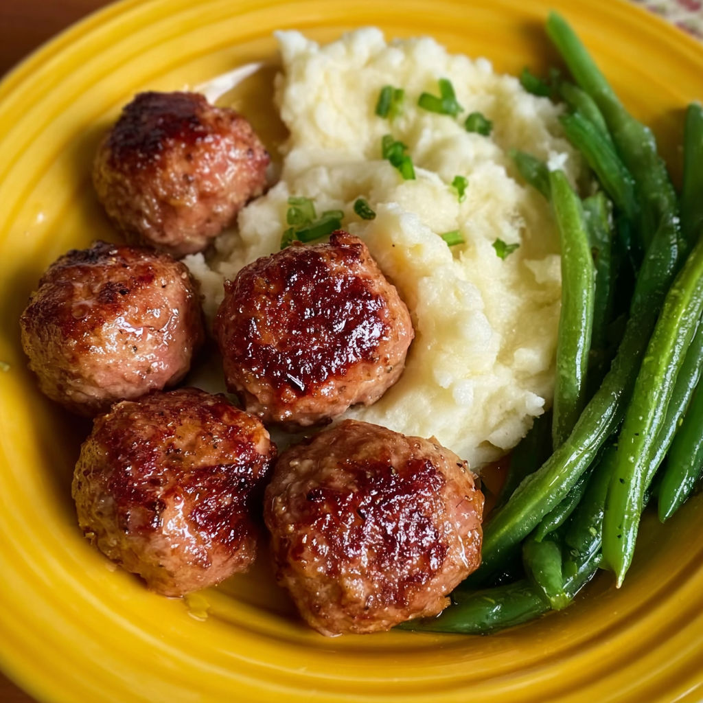 A plate of food with meatballs and mashed potatoes.