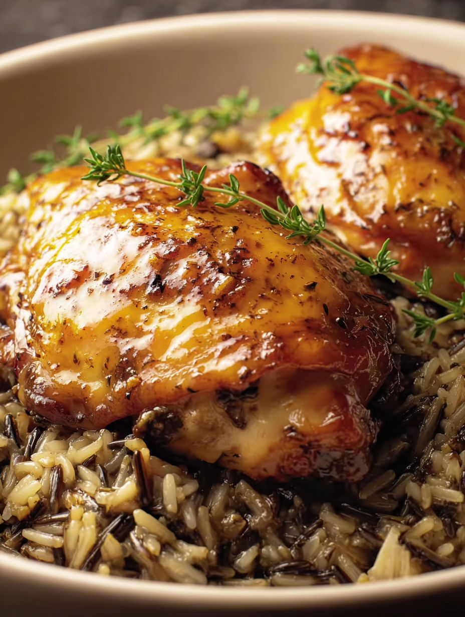 A close up of a piece of chicken with rice.