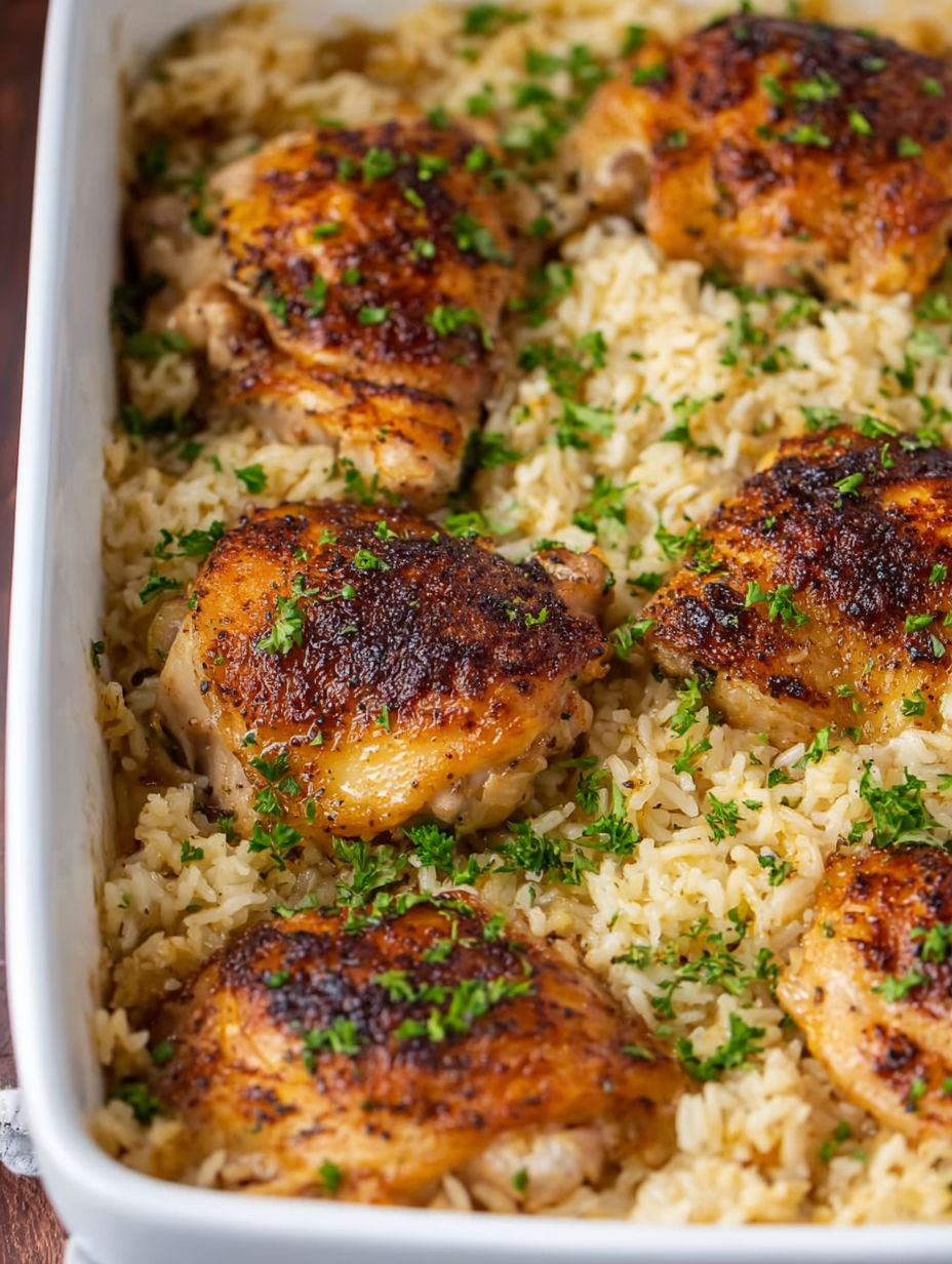 A baked chicken and rice casserole.