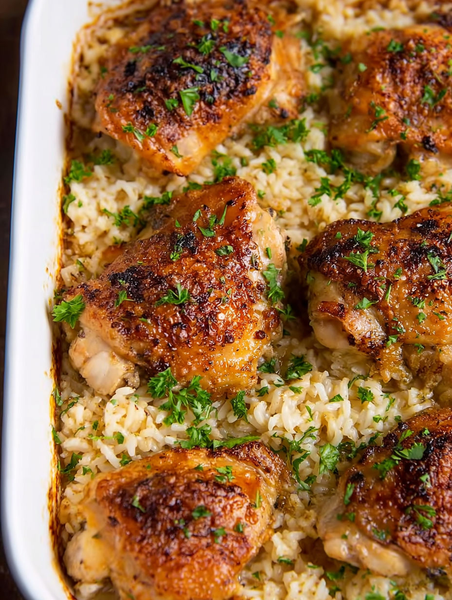 A baked chicken and rice casserole.