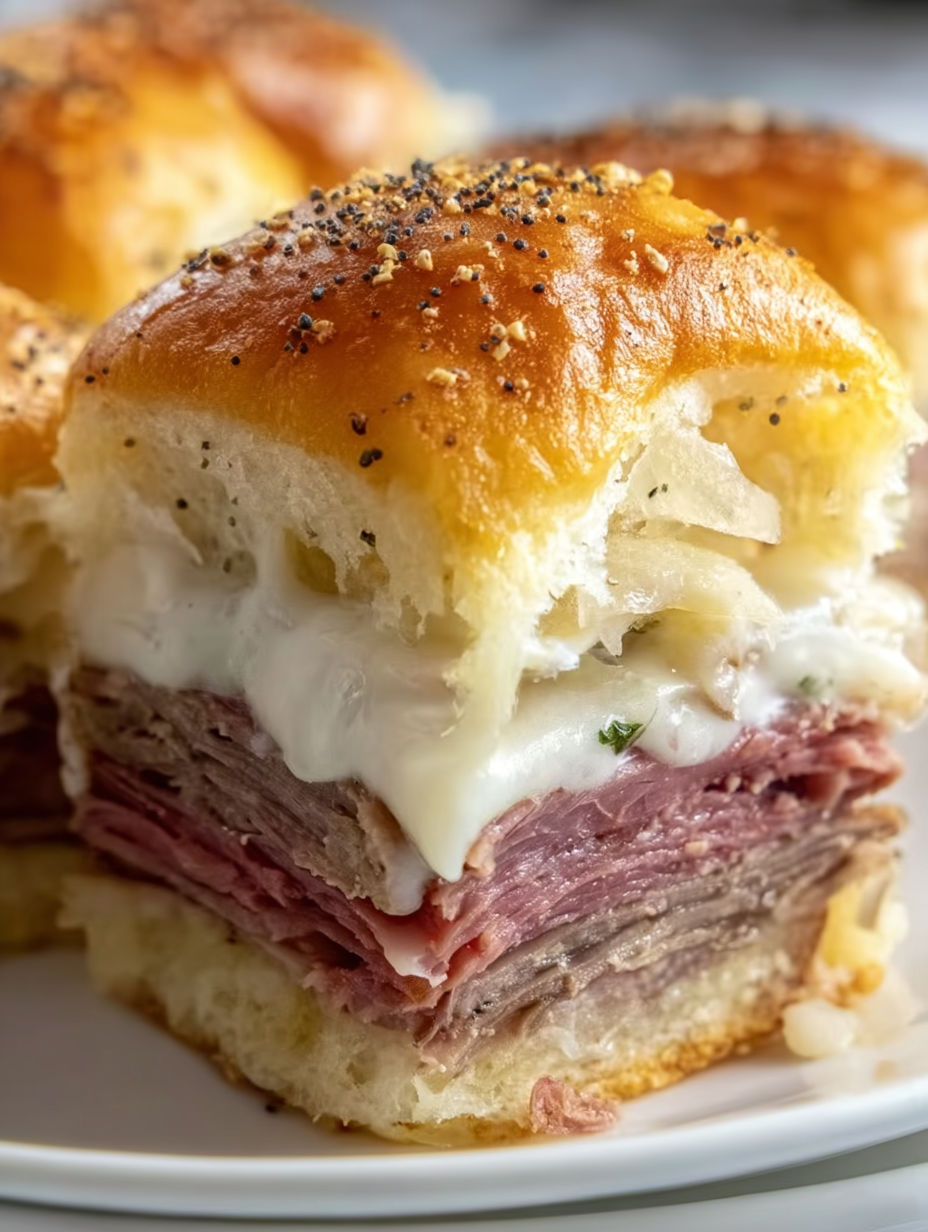 Roast beef sliders on Hawaiian rolls.