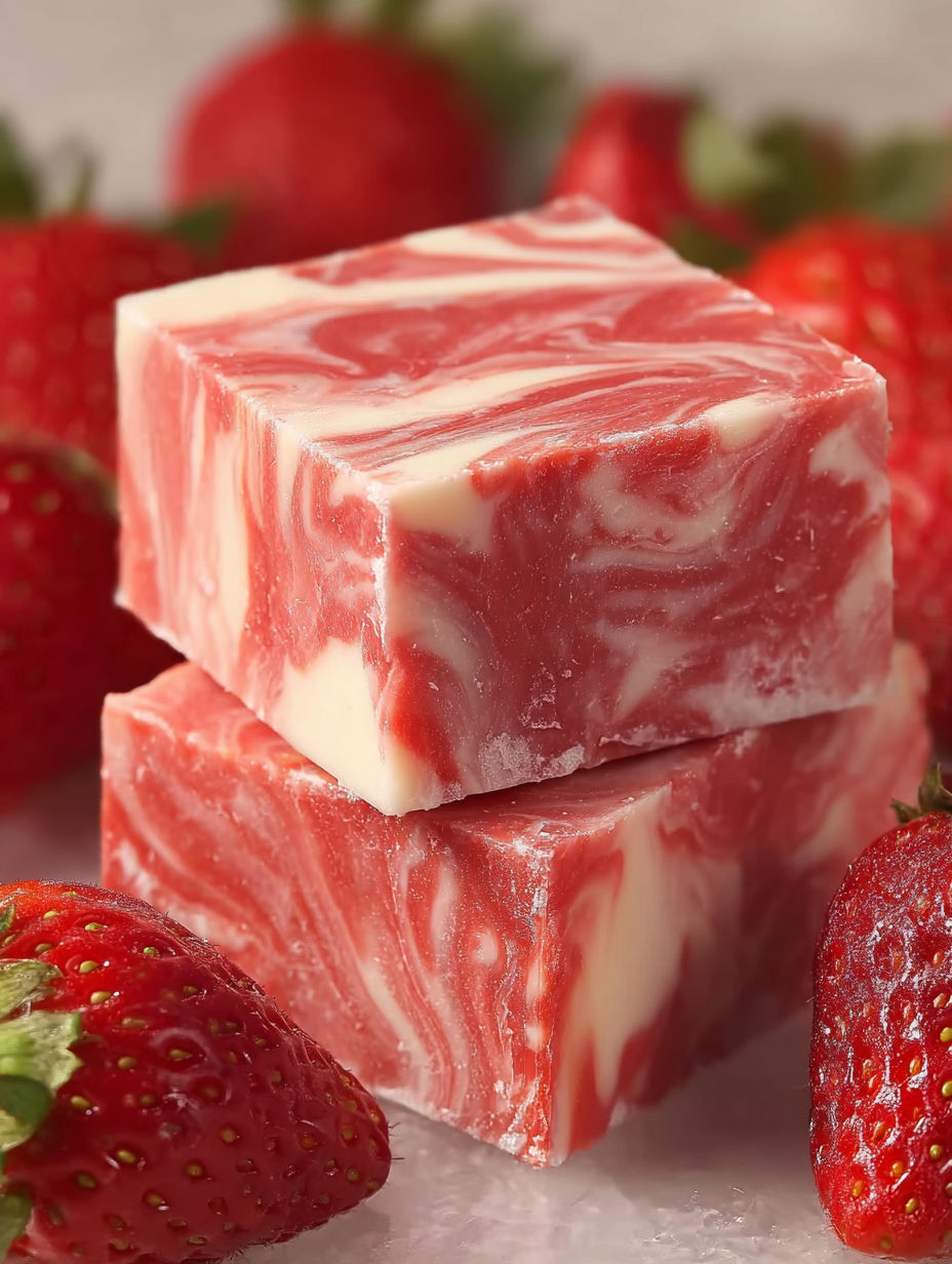 A piece of meat with strawberries on top.