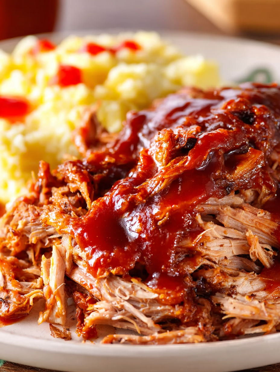 A close up of a delicious pulled pork sandwich.