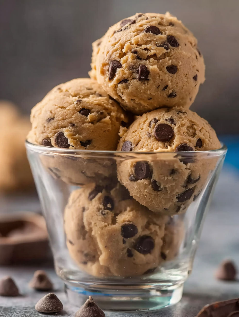 A glass bowl filled with chocolate chip cookies.