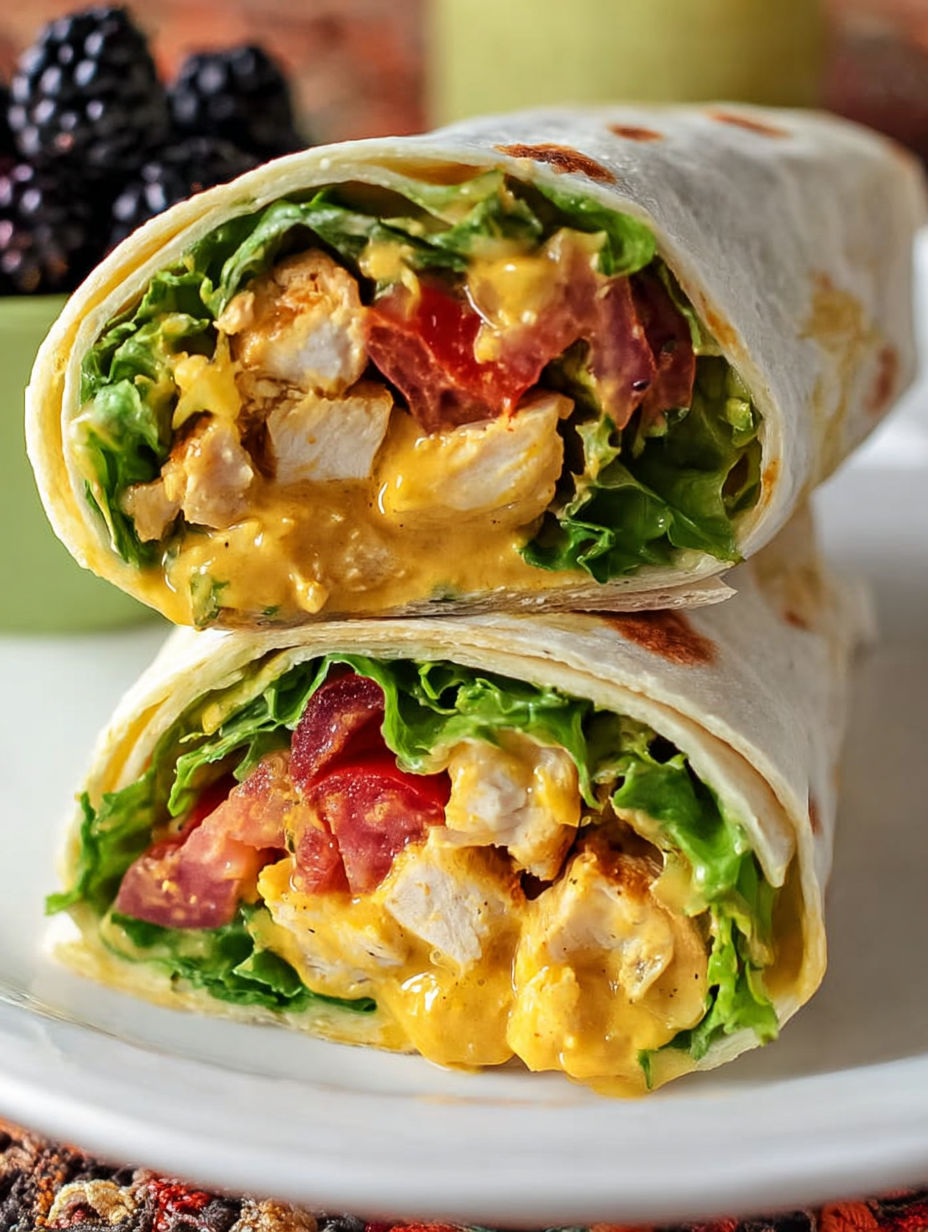 A wrap with chicken and lettuce.