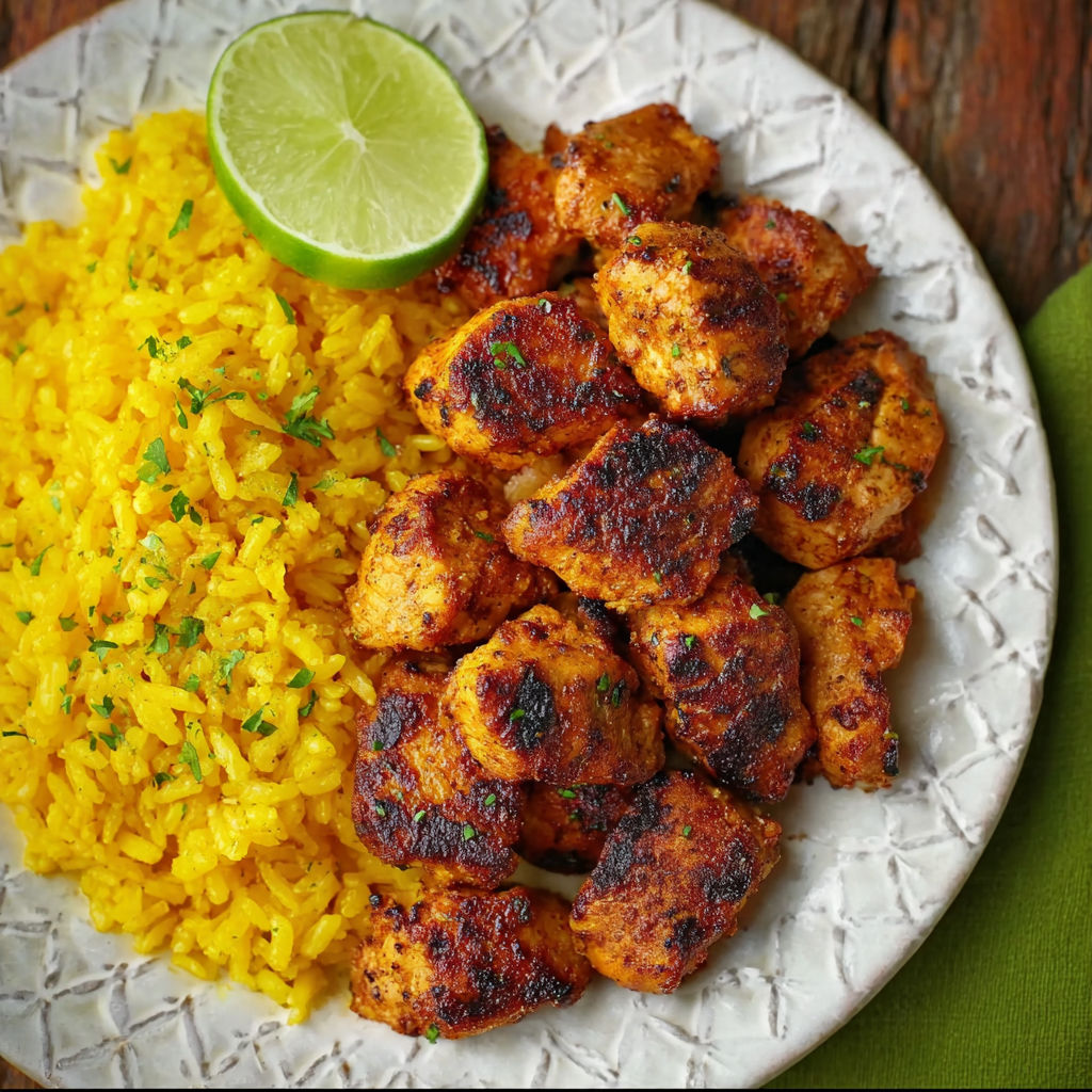 A plate of chili lime chicken bites.