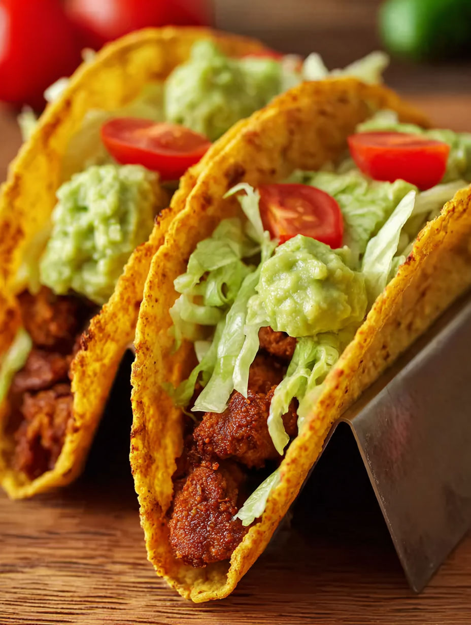 Two tacos with lettuce and tomatoes.