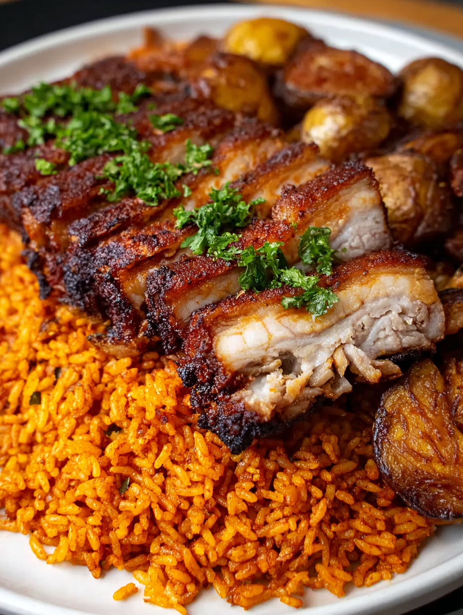 A plate of Puerto Rican roast pork.