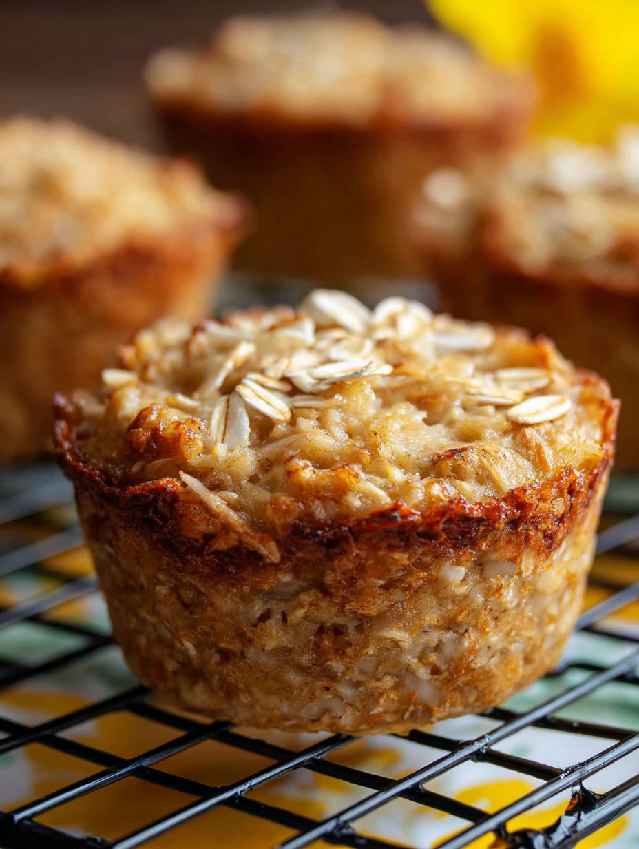 A single serving of pineapple coconut baked oatmeal.