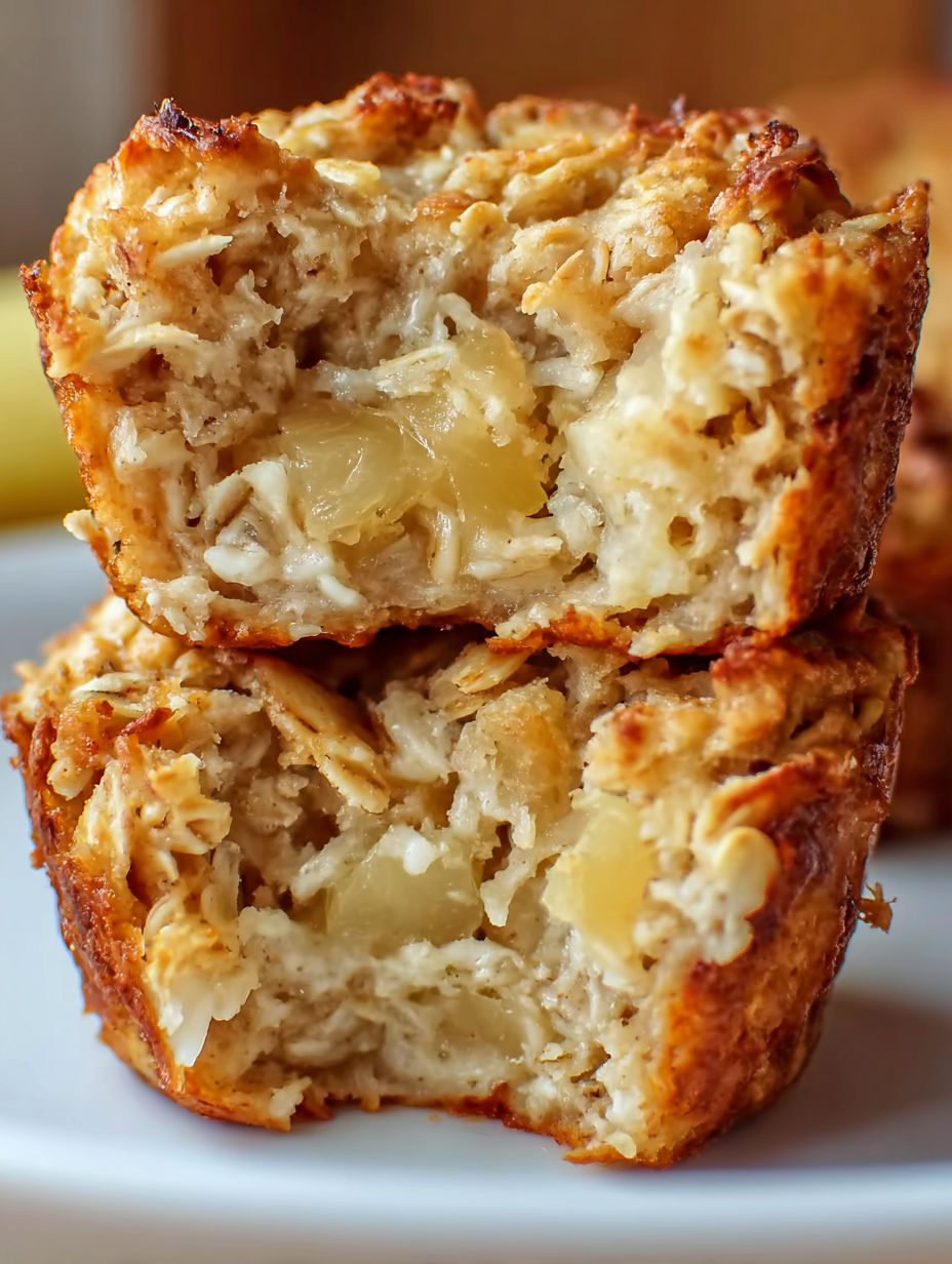 A close up of a pineapple coconut baked oatmeal single.