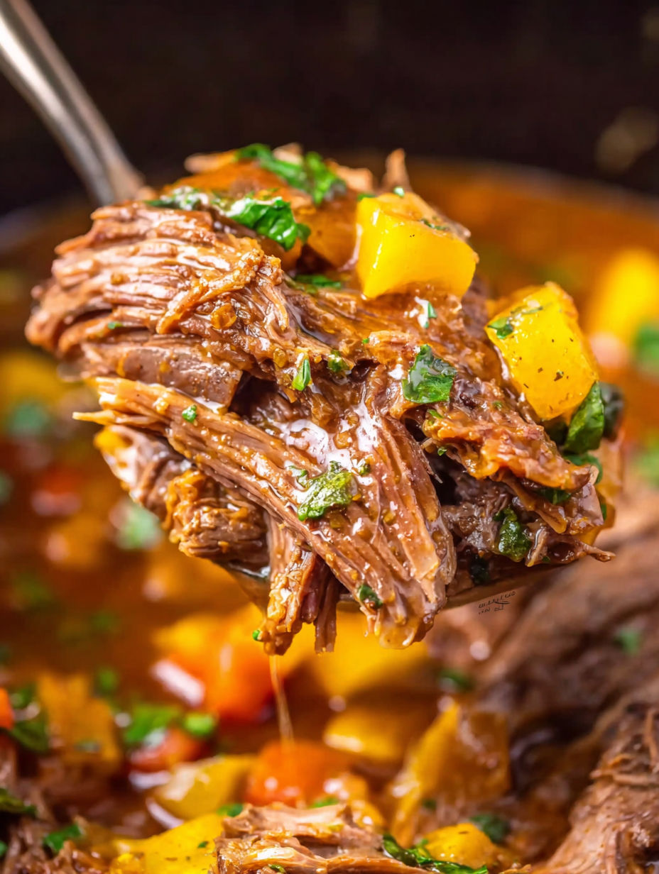 A close up of a fork holding a piece of meat.