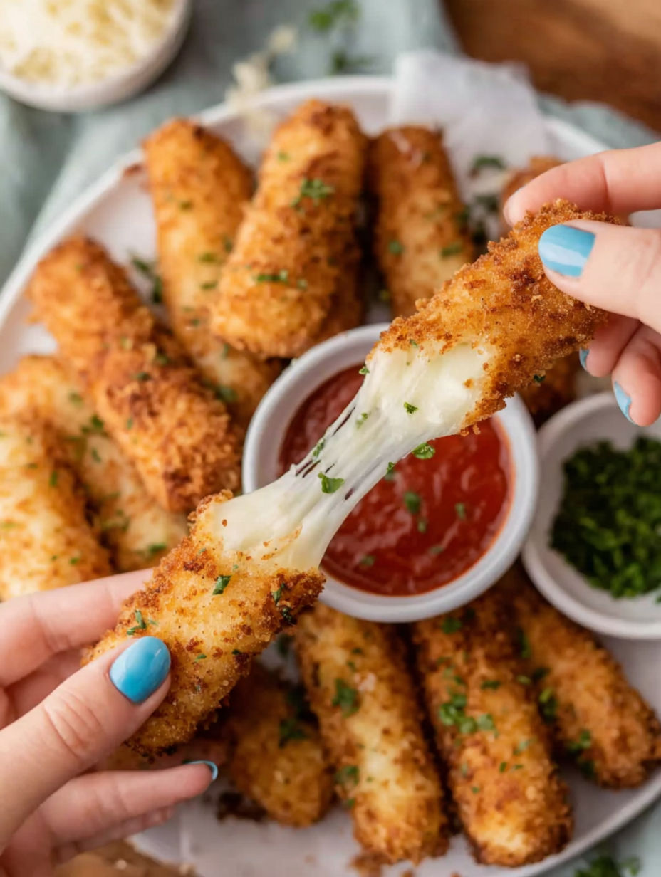 A person is holding a piece of cheese covered food.
