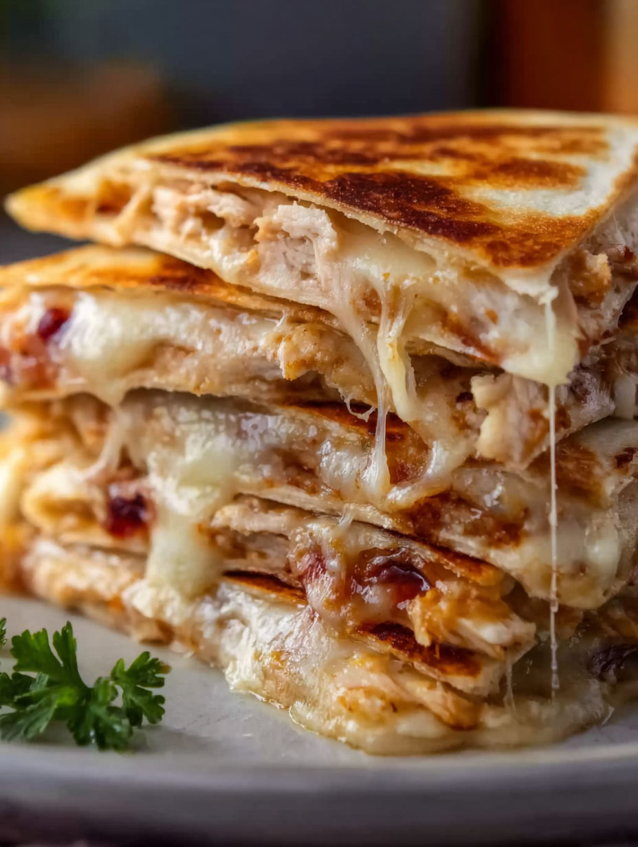 A stack of sandwiches with cheese and meat.