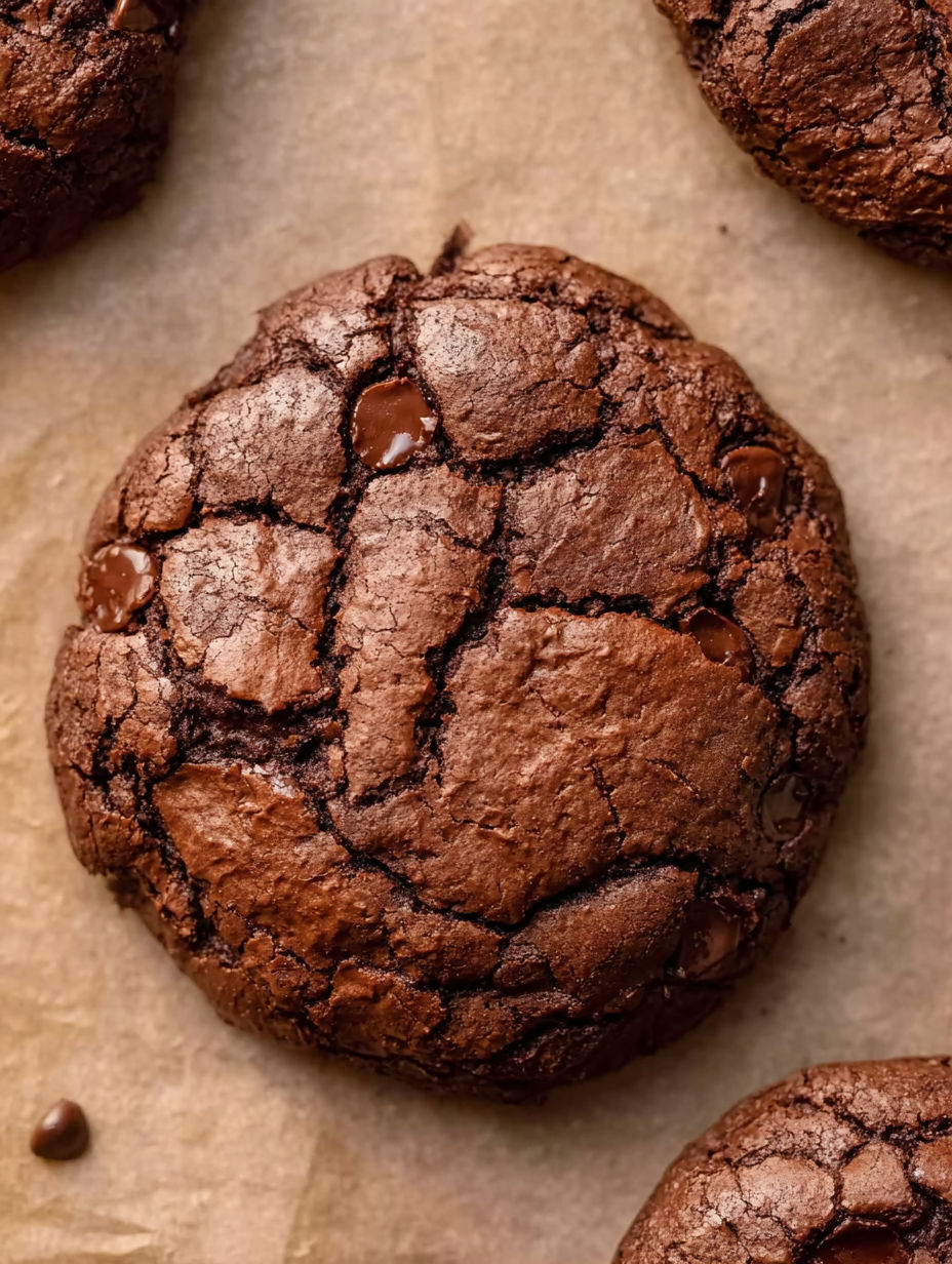 A close up of a chocolate brownie cookie.