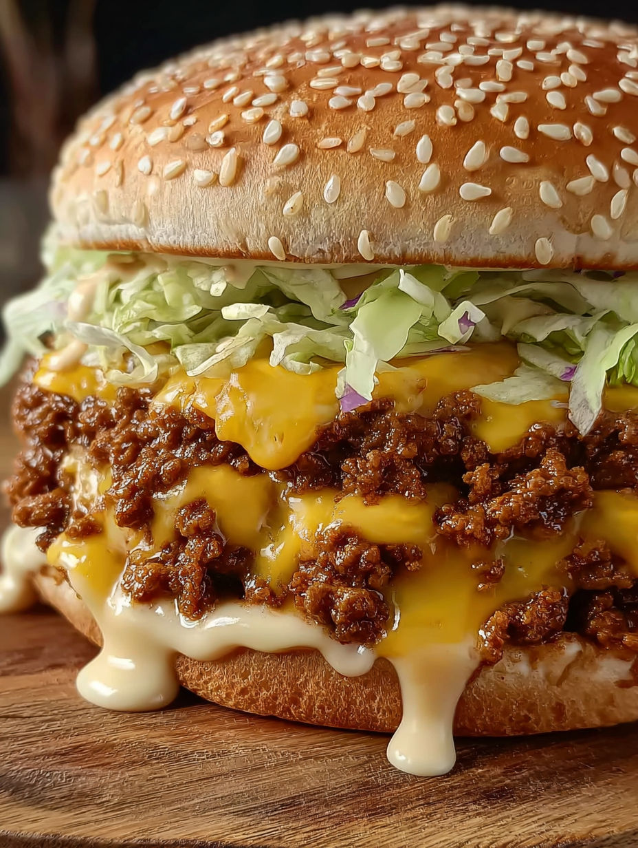 A sloppy joe sandwich with lettuce and cheese.